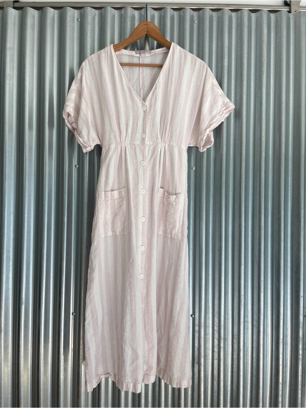 Chelsea28 Light Pink Striped Midi Button-Front Dress